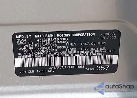 2022 Mitsubishi Outlander Sport 2.0 Se 2Wd z USA, uszkodzony, nr VIN JA4APVAU8NU011563